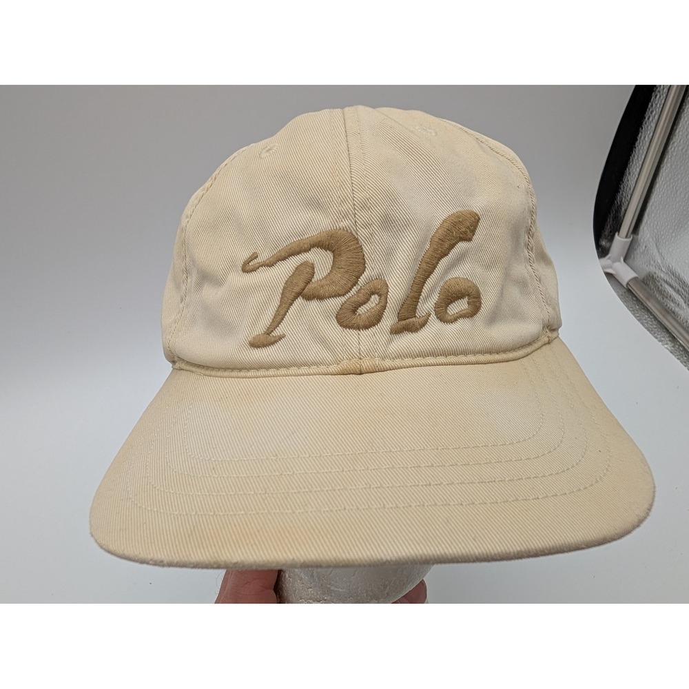 Polo Ralph Lauren Script Logo Tan Cotton Twill Hat Leather Strapback Cap